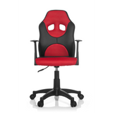 Chaise pivotante pour des enfants KID GAME AL noir et rouge avec revêtement en maille et base à cinq roulettes de hjh OFFICE – vue à 360° (vue de face 0°)