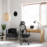 Siège de bureau de qualité professionnelle RALOO ECO noir avec dossier en maille et appuie-tête de hjh OFFICE