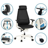 Siège de bureau haut de gamme GENIDIA PRO WHITE en noir avec différentes options de réglage de hjh OFFICE