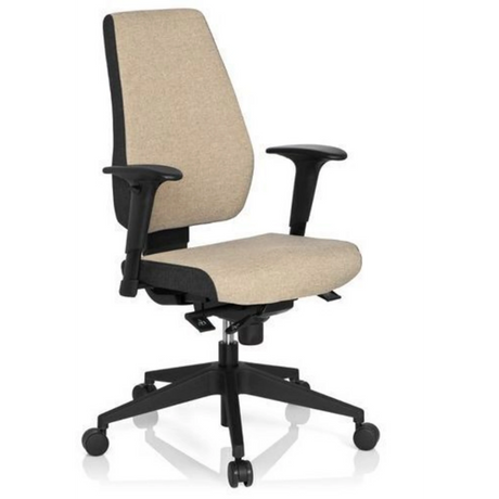 Profi-Bürostuhl PRO-TEC 500 mit beigem Stoffbezug, schwarzen Armlehnen und Rollenkreuz von hjh OFFICE