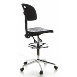Chaise de comptoir noire TOP WORK 23 avec repose-pieds et piètement à cinq roulettes de hjh OFFICE – vue à 360° (vue de trois quarts arrière 120°)