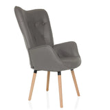Fauteuil rembourré gris HAVENIO I avec capitonnage, accoudoirs et quatre pieds en bois de hjh LIVING – vue à 360° (vue de trois quarts avant 60°)