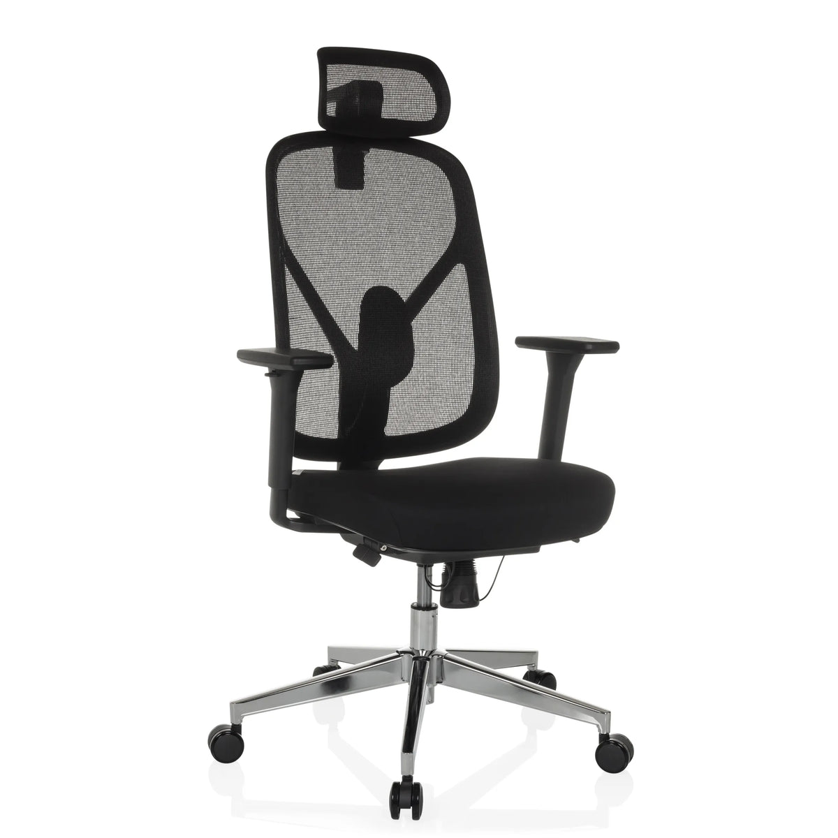 Siège de bureau de qualité professionnelle RALOO PRO noir avec dossier en maille et base à cinq roulettes de hjh OFFICE – vue à 360° (vue de trois quarts avant 30°)