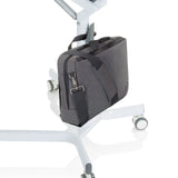 Housse d'ordinateur portable grise avec bandoulière sur le cadre du bureau assis-debout STAND VM-SU I de hjh OFFICE