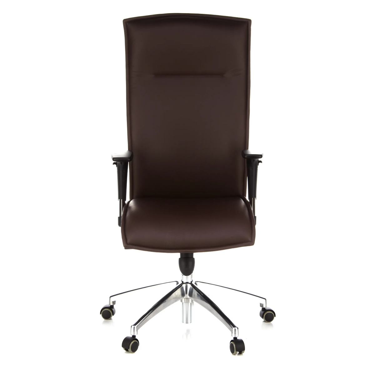 Siège de direction de luxe MURANO 20 marron foncé avec accoudoirs et pied à cinq roulettes de hjh OFFICE – vue à 360° (vue de face 0°)