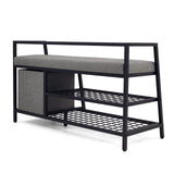 Armoire à chaussures Estha Loft en noir et gris avec surface d'assise grise et deux étagères grillagées de hjh LIVING