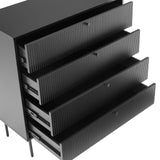 Tiroirs ouverts avec façades cannelées de la Commode KARBY K en noir de hjh LIVING