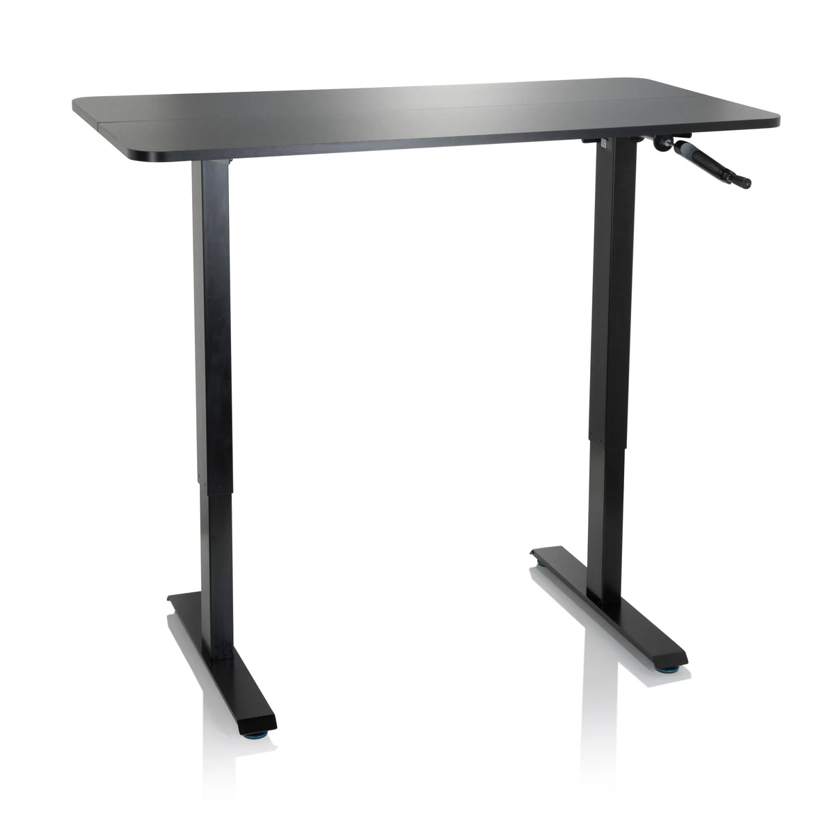 Bureau assis-debout STAND CR noir avec une manivelle de réglage de la hauteur de hjh OFFICE – vue à 360° (vue de face 20°)