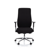 Siège de bureau de qualité professionnelle FORCOM noir avec accoudoirs et pied à cinq roulettes de hjh OFFICE – vue à 360° (vue de face 0°)