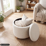 Tabouret rembourré blanc Storiano S avec rangement, rempli de couvertures et de coussins de hjh LIVING (image générée par IA)