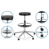 Tabouret pivotant réglable en hauteur TOP WORK 14 I en noir avec repose-pieds et choix entre patins ou roulettes de hjh OFFICE