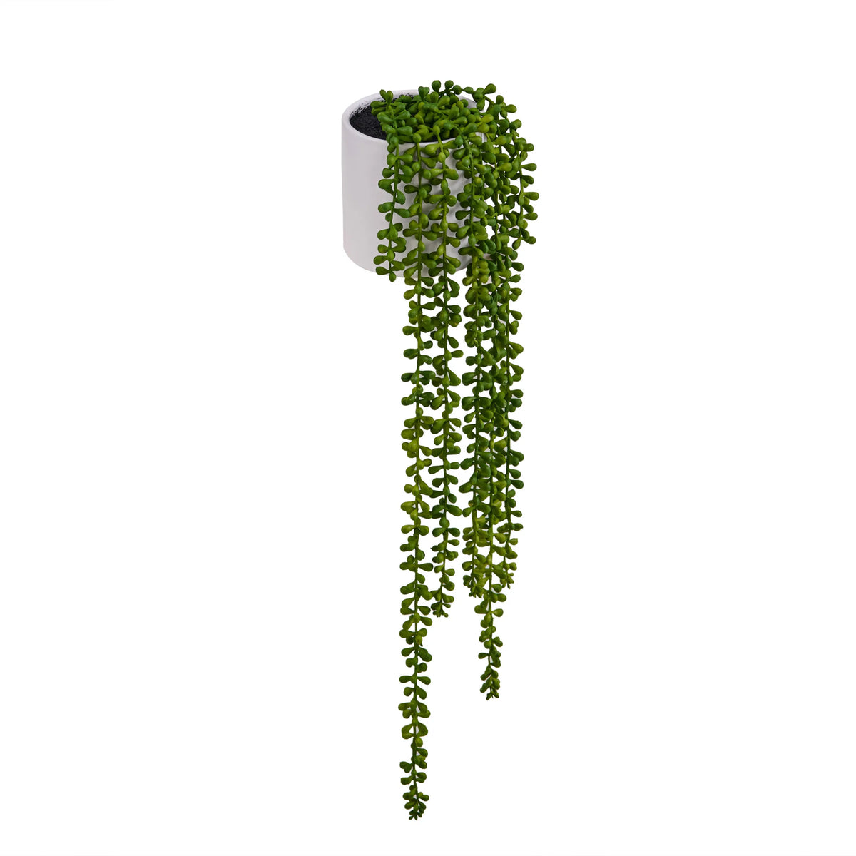 Plante artificielle suspendue Senecio Climb avec des feuilles vertes dans un pot blanc de hjh OFFICE