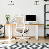 Siège de bureau de qualité professionnelle PURE WHITE beige avec dossier en maille et accoudoirs blancs de hjh OFFICE