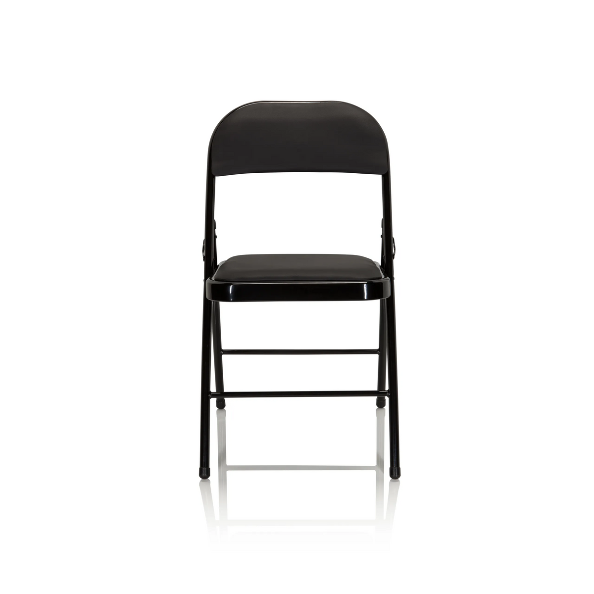 Chaise pliante TUDELA noire avec revêtement en similicuir de hjh OFFICE – vue à 360° (vue de face 0°)