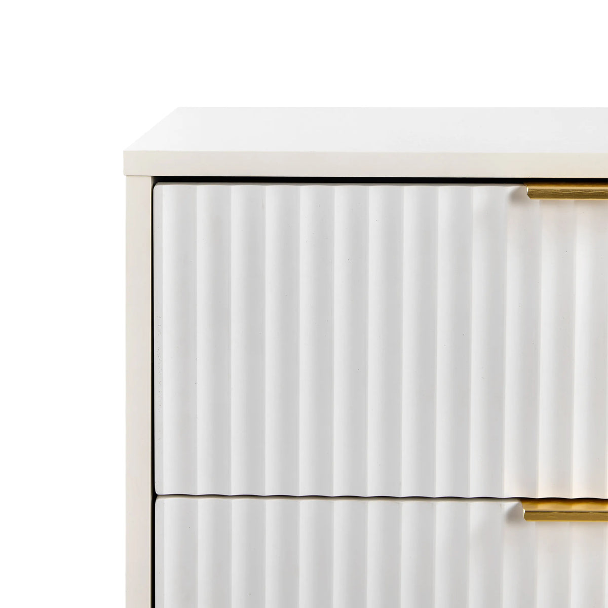 Façade cannelée avec poignée dorée de la commode Hjelle K en blanc de hjh LIVING