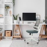 Siège de bureau à domicile MIKO W ECO gris avec dossier en maille et accoudoirs blancs de hjh OFFICE