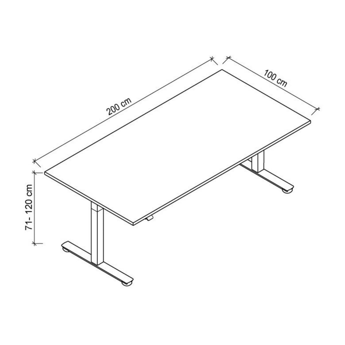 Dessin technique du bureau XMST 2E S de 200 × 100 cm de hjh OFFICE PRO