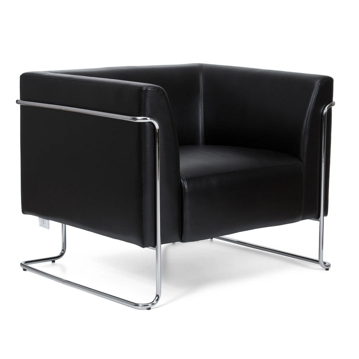 Fauteuil rembourré noir CURACAO avec structure tubulaire chromée de hjh OFFICE – vue à 360° (vue de trois quarts avant 40°)