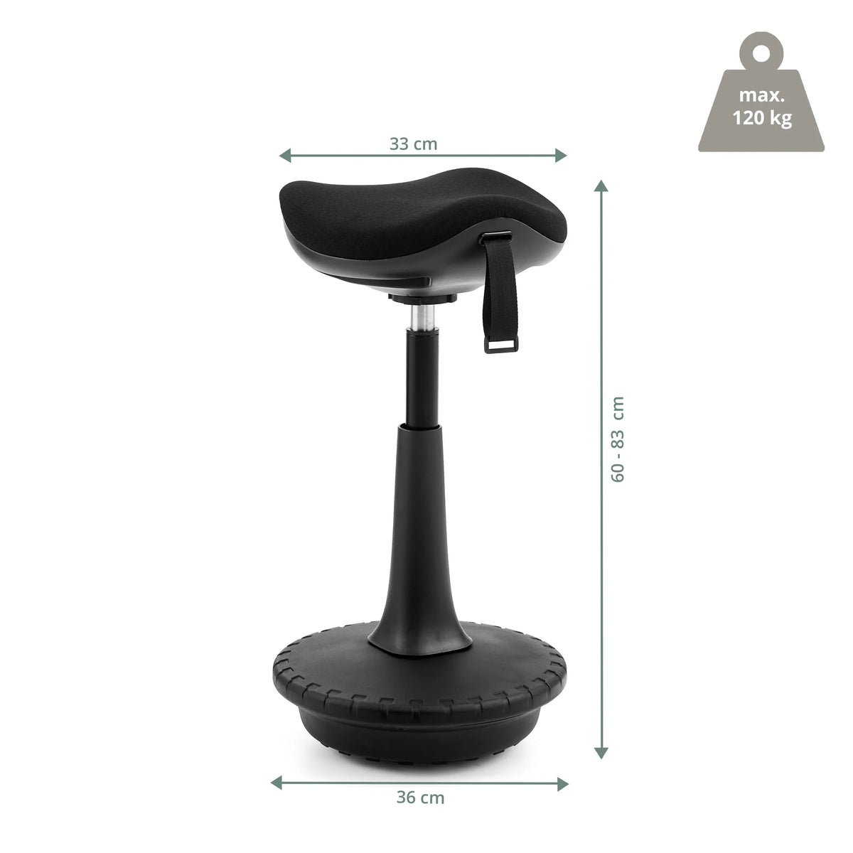 Dessin coté du siège assis-debout Balance Sit Ergo avec une hauteur de 60–83 cm de hjh OFFICE