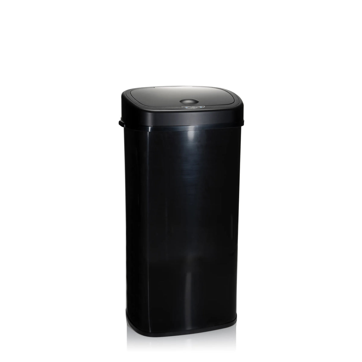 Poubelle à capteur CLEAN VI noire avec couvercle brillant de hjh OFFICE – vue à 360° (vue de trois quarts arrière 120°)