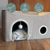 Grotte pour chat PAWY EB beige avec entrée ronde et balle de jeu de hjh LIVING