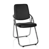 Chaise pliante ESTO noire avec revêtement en similicuir et structure chromée de hjh OFFICE – vue à 360° (vue de face 20°)
