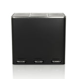 Poubelle noire Clean 9 avec trois compartiments, couvercles argentés et pédales de hjh OFFICE – vue à 360° (vue de face 0°)
