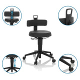 Tabouret pivotant TOP WORK FLEX PU noir en similicuir avec dossier réglable en hauteur et roulettes de hjh OFFICE