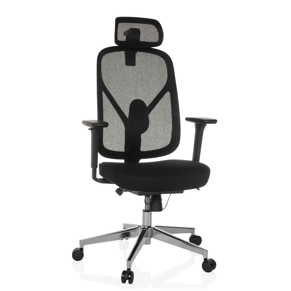 Siège de bureau de qualité professionnelle RALOO PRO noir avec dossier en maille et base à cinq roulettes de hjh OFFICE – vue à 360° (vue de face 15°)