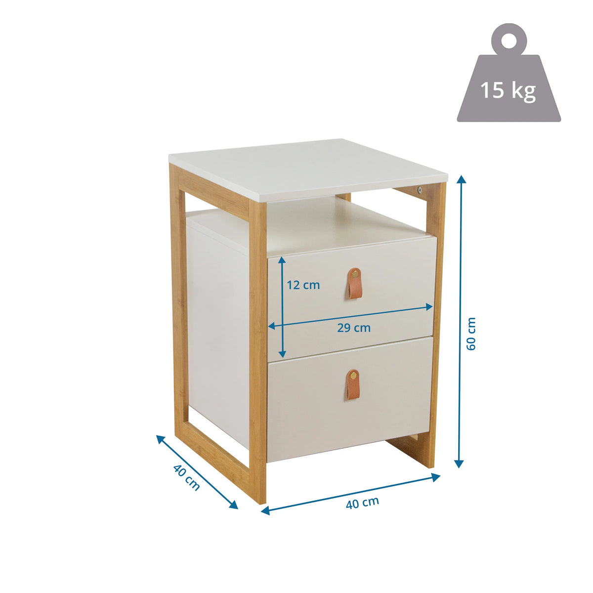 Dessin coté de la Table d'appoint TAROLO III avec 40 × 40 × 60 cm de hjh LIVING