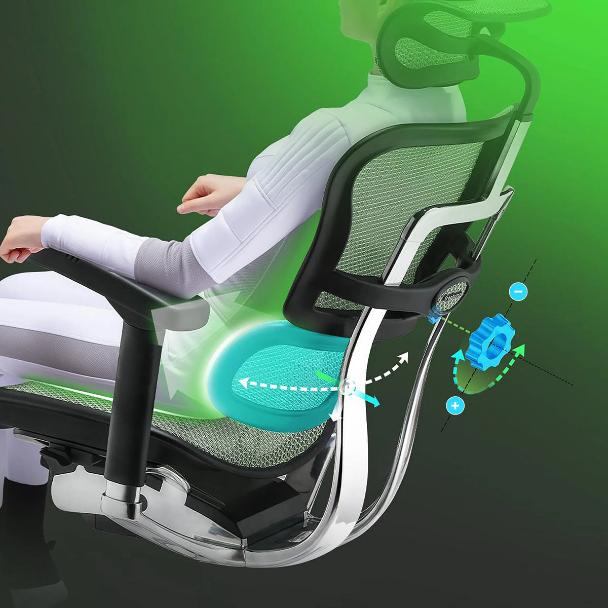 Verstellbare Lendenstütze des Luxus-Chefsessel ERGOHUMAN PLUS LEGPRO GEN2 mit Netzbezug von hjh OFFICE