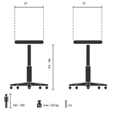 Dessin technique du siège assis-debout BALANCE SIT d'une largeur de 37 cm et d'une capacité de charge de 120 kg de hjh OFFICE