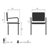 Dessin technique de la Chaise pliante SCANDIO avec une hauteur d'assise de 45 cm de hjh OFFICE