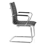 Chaises cantilever VEMONA V noires avec surpiqûres transversales et accoudoirs en chrome de hjh OFFICE – vue à 360° (vue de profil 80°)