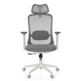 Siège de bureau de qualité professionnelle MIKEO G gris avec dossier maille, appui-tête et base à roulettes de hjh OFFICE – vue à 360° (vue de face 0°)