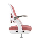 Vue latérale de la chaise pivotante pour des enfants Kiddy Smart Step en rose avec structure blanche et accoudoir gris de hjh OFFICE