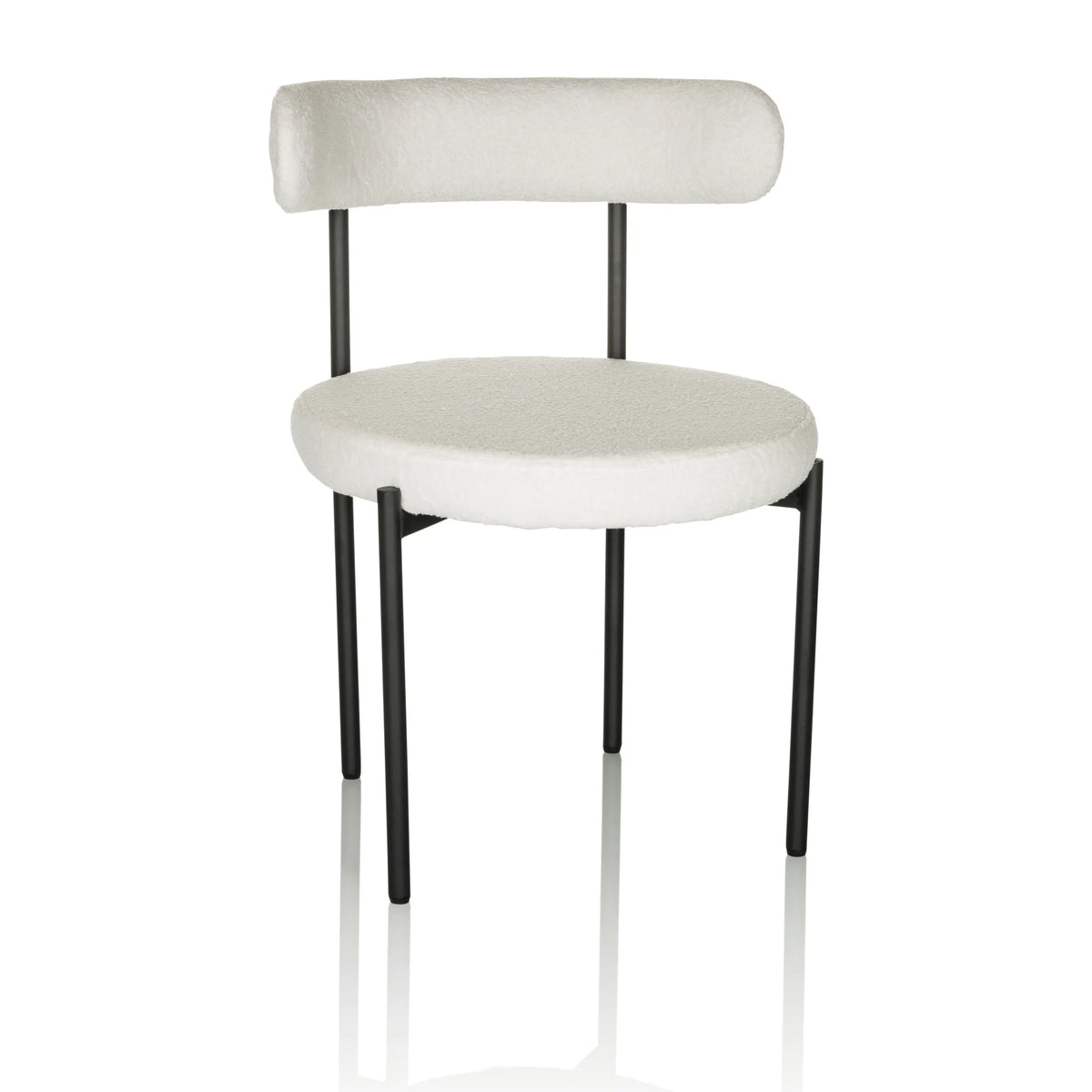 Chaise rembourrée blanche TEDIO avec assise et dossier arrondis et pieds noirs de hjh OFFICE – vue à 360° (vue de face 15°)