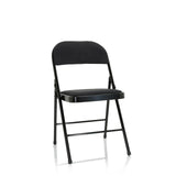 Chaise pliante TUDELA II noire avec rembourrage en tissu de hjh OFFICE – vue à 360° (vue de face 20°)