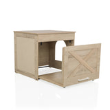 Maison pour chat KITTY PAWBOX 1 aspect chêne avec trappe frontale ouverte et surface de repos intégrée de hjh LIVING