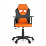 Chaise pivotante pour des enfants KID GAME AL noire et orange avec dossier en maille et base à cinq roulettes de hjh OFFICE – vue à 360° (vue de face 0°)