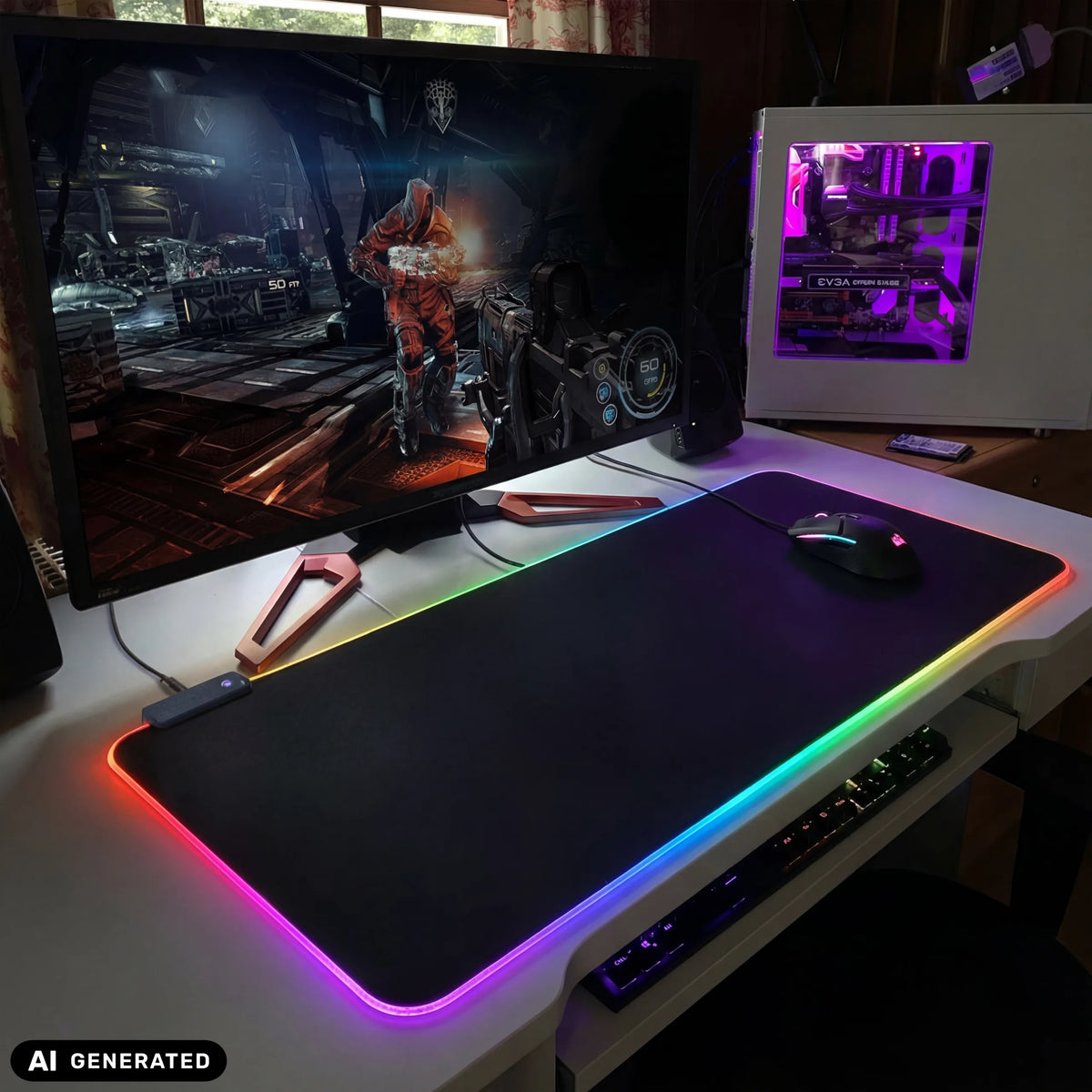 Sous-main de bureau Padflux Game en noir avec éclairage RGB arc-en-ciel sur le bord de hjh OFFICE (image générée par IA)