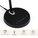 Pied de la lampe de bureau Lumanova D2 en noir avec capteur tactile et symboles de fonction bleus de hjh OFFICE