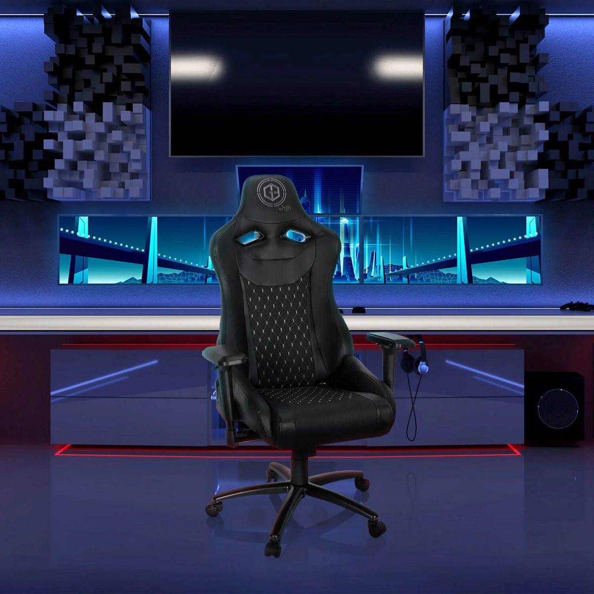 Fauteuil Gamer noir GAMEBREAKER SX 04 avec design à coutures matelassées et accoudoirs réglables de hjh OFFICE