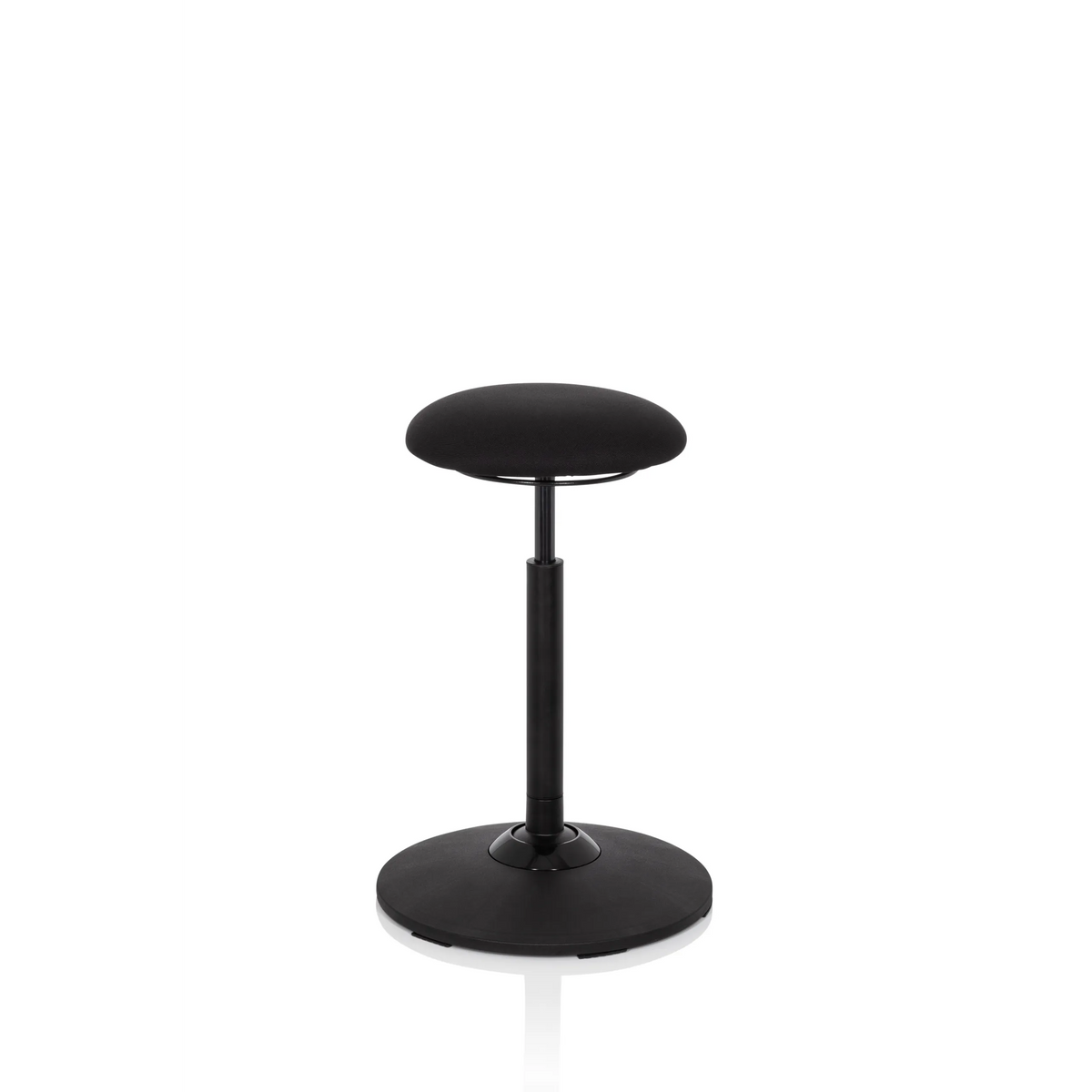 Siège assis-debout BALANCE SIT noir avec coussin d'assise rond et pied circulaire de hjh OFFICE – vue à 360° (vue de face 20°)