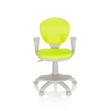 Chaise pivotante pour des enfants KID COLOUR G1 verte avec accoudoirs gris et piètement à cinq roulettes de hjh OFFICE – vue à 360° (vue de face 0°)