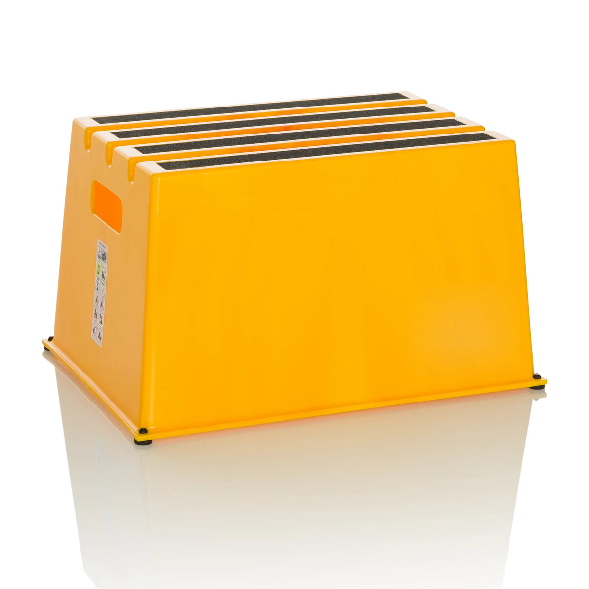 Tabouret marchepied jaune TIO-E1 avec trois marches antidérapantes de hjh OFFICE – vue à 360° (vue de face 15°)