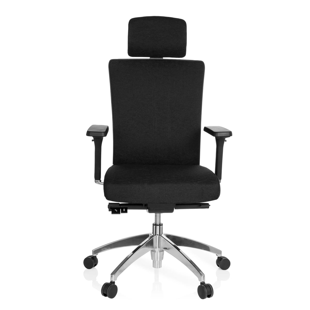 Siège de bureau de qualité professionnelle ASTRA LUX noir avec appuie-tête, accoudoirs et base à cinq roulettes de hjh OFFICE – vue à 360° (vue de face 0°)