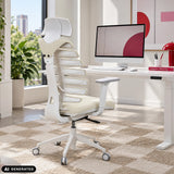 Siège de bureau professionnel ERGO LINE W Salted Caramel, revêtement tissu et structure blanche de hjh OFFICE (image générée par IA)