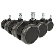 Cinq roulettes noires 5x ROLO 11mm/65mm pour sols durs avec goujons argentés de hjh OFFICE