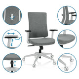 Siège de bureau de qualité professionnelle COMFIO WP en gris avec vues détaillées des fonctions réglables et des roulettes de hjh OFFICE